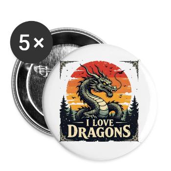 I Love Dragon Sunset - Buttons large 2.2''/56 mm (5-pack) - white - Front