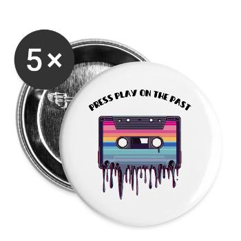 Retro Cassette Tape - Drücken Sie Play on the Past - Buttons groß 56 mm (5er Pack) - Weiß - Vorne