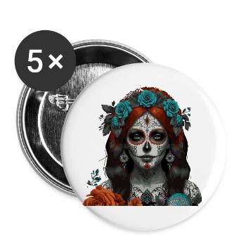 Zuckerschädel Königin Porträt - Buttons groß 56 mm (5er Pack) - Weiß - Vorne