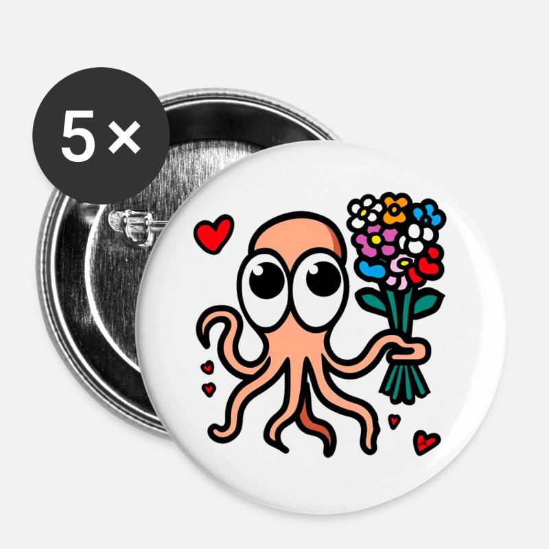 Waving Octopus Floral Bouquet - Buttons large 2.2''/56 mm (5-pack) - white