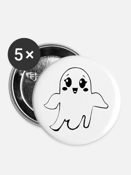 Halloween T-shirt Gespenst spooky cute Shirt - Buttons groß 56 mm (5er Pack) - Weiß