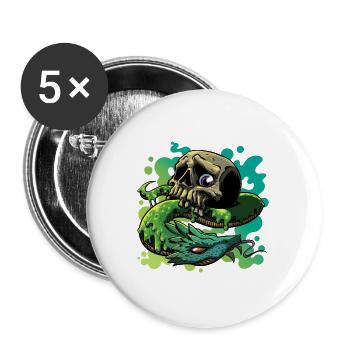 Neon Schlange Schädel - Buttons groß 56 mm (5er Pack) - Weiß - Vorne