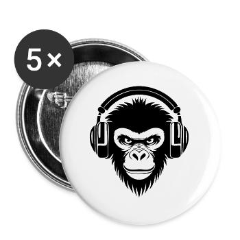 Sinister Cartoon Monkey With Headphones Shirt - Buttons large 2.2''/56 mm (5-pack) - white - Front