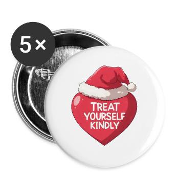 Anime Herz Treat Yourself Kindly Weihnachten - Buttons groß 56 mm (5er Pack) - Weiß - Vorne