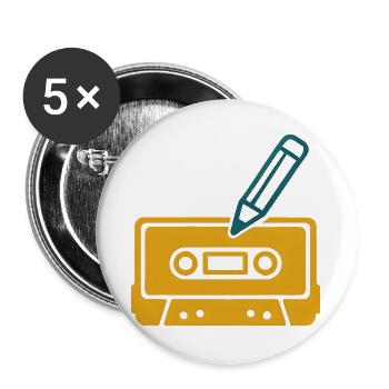 Retro Bleistift Kassette - Buttons groß 56 mm (5er Pack) - Weiß - Vorne