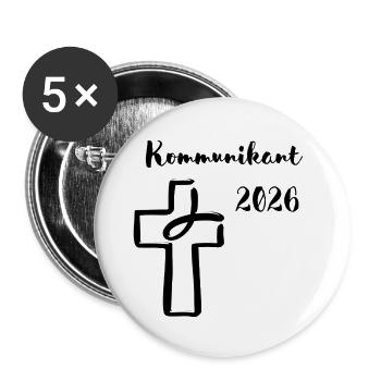 Communicant 2026 First Communion Fish Cross - Buttons large 2.2''/56 mm (5-pack) - white - Front