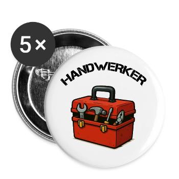 Roter Werkzeugkoffer Design - Buttons groß 56 mm (5er Pack) - Weiß - Vorne