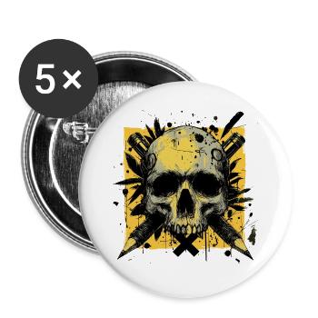 Schädel und gekreuzte Bleistifte - Buttons groß 56 mm (5er Pack) - Weiß - Vorne