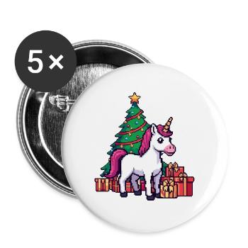 Pixel Einhorn & Weihnachtsbaum Retro Kunst - Buttons groß 56 mm (5er Pack) - Weiß - Vorne