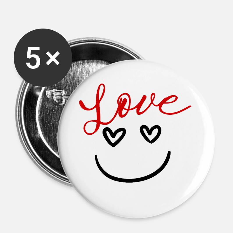 Smiles and hearts - Buttons large 2.2''/56 mm (5-pack) - white