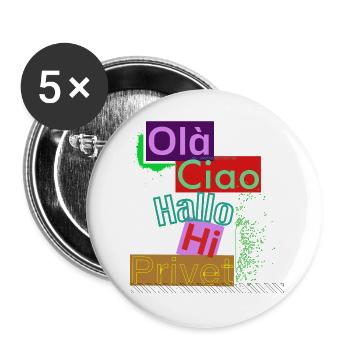 Variety of languages Colored greeting design - Buttons large 2.2''/56 mm (5-pack) - white - Front