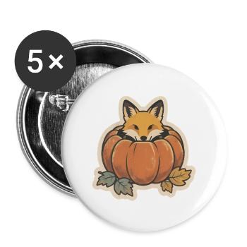 Cute Halloween Fox in Pumpkin with Witch Hat - Buttons large 2.2''/56 mm (5-pack) - white - Front