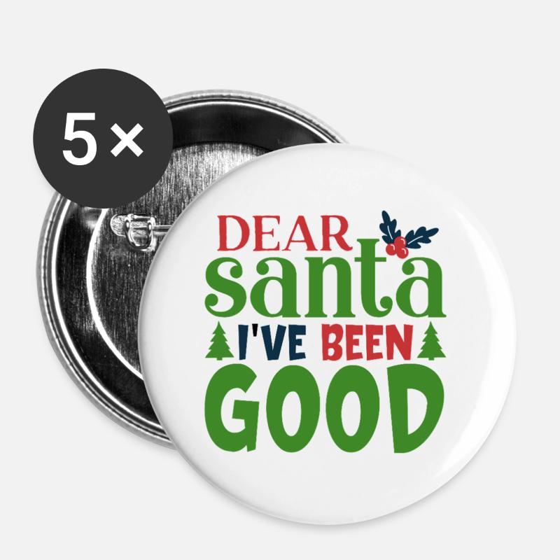 Lieber Weihnachtsmann, ich war ein gutes Muster - Buttons groß 56 mm (5er Pack) - Weiß