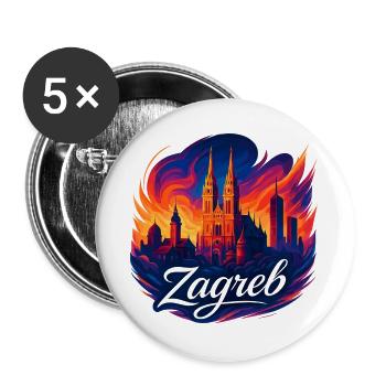 Silhouette de la capitale de Zagreb, Croatie, cadeau - Lot de 5 grands badges (56 mm) - blanc - Devant