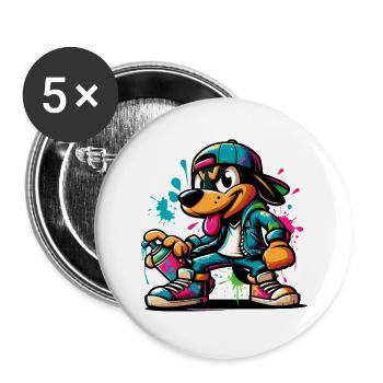 Graffiti Dog Skateboard Style - Buttons large 2.2''/56 mm (5-pack) - white - Front