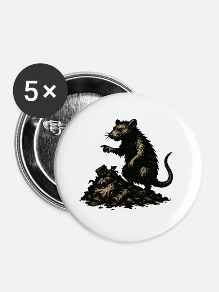 Ratte auf Geröll Gravur - Buttons groß 56 mm (5er Pack) - Weiß