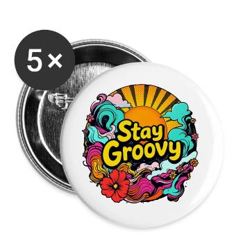 Retro Psychedelic – Stay Groovy - Buttons large 2.2''/56 mm (5-pack) - white - Front