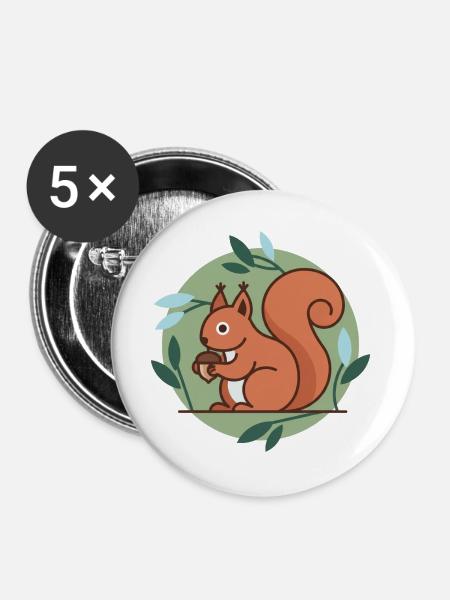 Eichhörnchen - Buttons groß 56 mm (5er Pack) - Weiß
