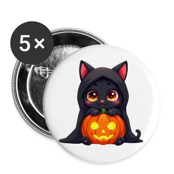 Halloween Cat with Halloween Pumpkin - Buttons large 2.2''/56 mm (5-pack) - white - Front