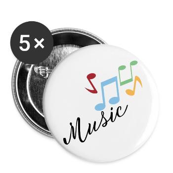 Bunte Musiknoten - Buttons groß 56 mm (5er Pack) - Weiß - Vorne
