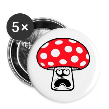 Mushroom frightened, panicking, looking up, - Buttons large 2.2''/56 mm (5-pack) - white - Front