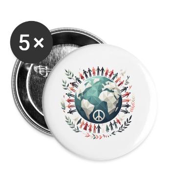Globe de la paix mondiale cercle colombes - Lot de 5 grands badges (56 mm) - blanc - Devant