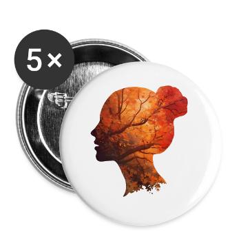 Herbst Silhouette Frau – Elegantes Portrait - Buttons groß 56 mm (5er Pack) - Weiß - Vorne