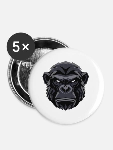 Geometrischer Gorillakopf - Buttons groß 56 mm (5er Pack) - Weiß