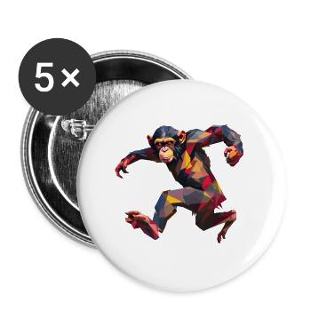 Low Poly Schimpanse Sprint Logo Design - Buttons groß 56 mm (5er Pack) - Weiß - Vorne