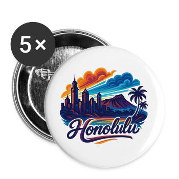 Honolulu Waikiki Capital Hawaii Aloha Gift - Buttons large 2.2''/56 mm (5-pack) - white - Front