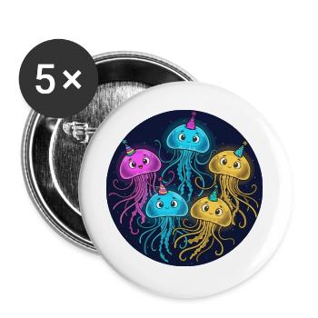 Jellyfish Festival in Dark Blue - Buttons large 2.2''/56 mm (5-pack) - white - Front