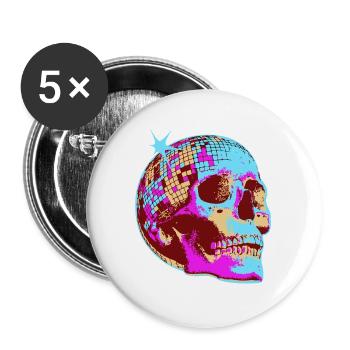 Disco Totenkopf Mosaik - Buttons groß 56 mm (5er Pack) - Weiß - Vorne