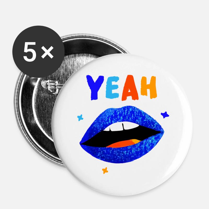 Vibrant Rainbow Lips YEAH - Buttons large 2.2''/56 mm (5-pack) - white