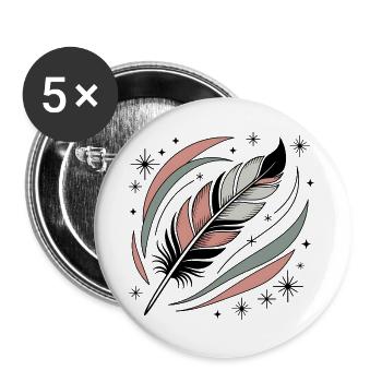 Boho Seele Feder - Buttons groß 56 mm (5er Pack) - Weiß - Vorne