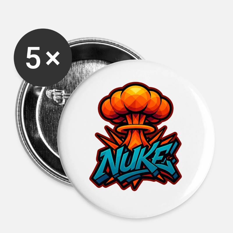 NUKE!  - Graffiti Explosion | exclusive Design - Buttons large 2.2''/56 mm (5-pack) - white