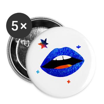 Elektrischer blauer Lippenpopp - Buttons groß 56 mm (5er Pack) - Weiß - Vorne
