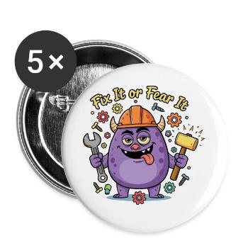 Fix It oder Fear It Bau Monster - Buttons groß 56 mm (5er Pack) - Weiß - Vorne