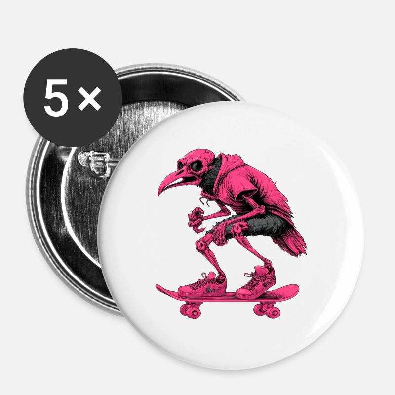 Neon Skater Skelett Vogel - Buttons groß 56 mm (5er Pack) - Weiß
