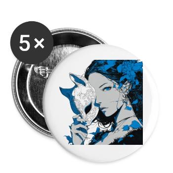 Young woman blue mask portrait with flowers - Buttons large 2.2''/56 mm (5-pack) - white - Front