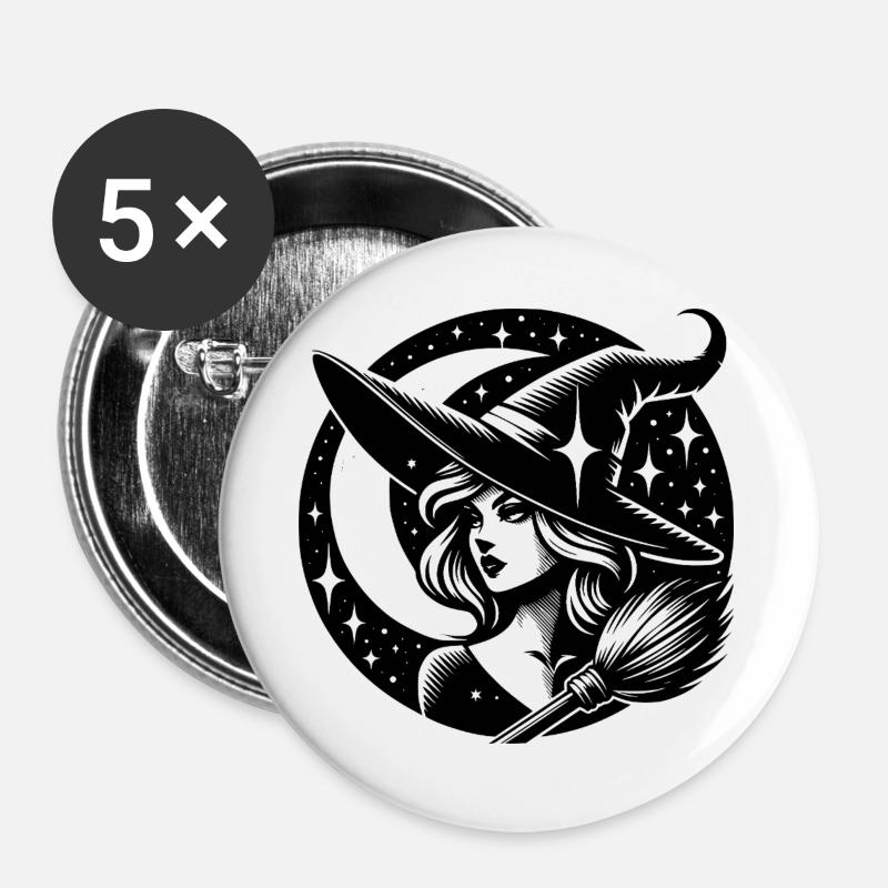 Scary Witch - Buttons large 2.2''/56 mm (5-pack) - white