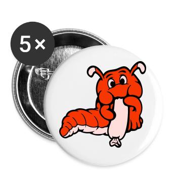 Caterpillar Worm Happy Eats Sausage Sausage Hot Dog - Buttons large 2.2''/56 mm (5-pack) - white - Front