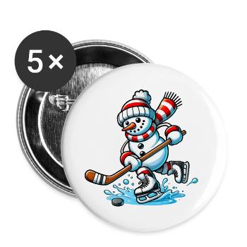 Eishockey Schneemann in Action - Buttons groß 56 mm (5er Pack) - Weiß - Vorne