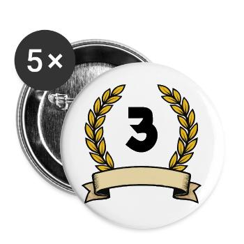 Goldener Lorbeerkranz Nummer 3 - Buttons groß 56 mm (5er Pack) - Weiß - Vorne