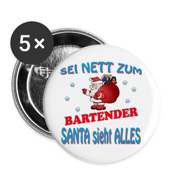 SANTA BARTENDER - Buttons groß 56 mm (5er Pack) - Weiß - Vorne