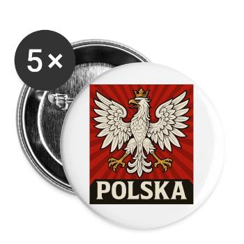 Polen Polska Adler Flagge Fahne episch Geschenk - Buttons groß 56 mm (5er Pack) - Weiß - Vorne