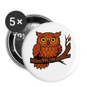 Comic Owl Autumn Forest Foliage Leaves Branch Tree Feather - Buttons large 2.2''/56 mm (5-pack) - white - Front