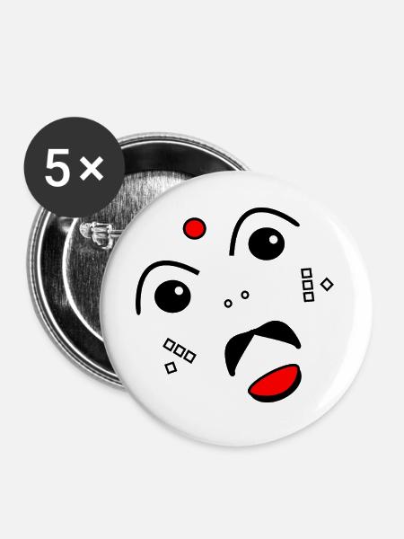 Face stilisiert - Buttons groß 56 mm (5er Pack) - Weiß