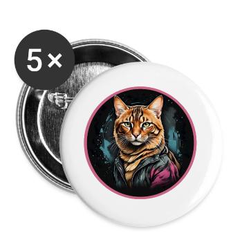 Bengalkatze - Buttons groß 56 mm (5er Pack) - Weiß - Vorne