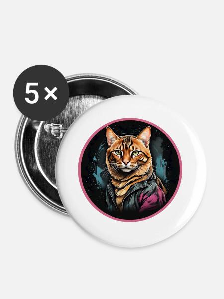 Bengalkatze - Buttons groß 56 mm (5er Pack) - Weiß