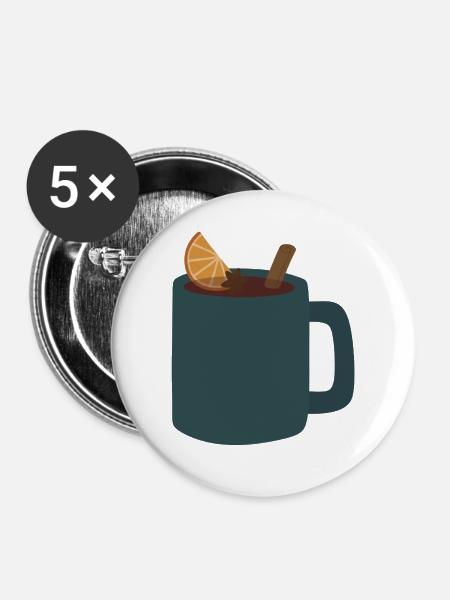 Glühweinbecher Illustration - Buttons groß 56 mm (5er Pack) - Weiß